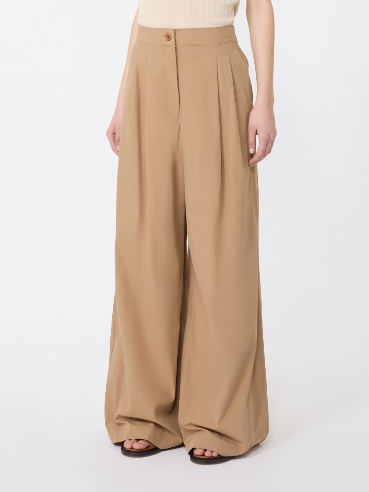 Wide-leg cotton poplin trousers - TOBACCO - 2