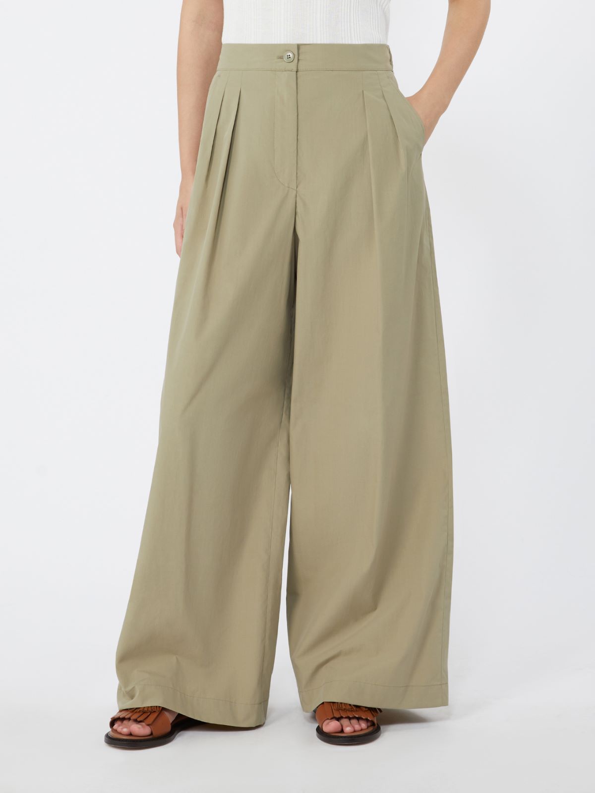 Wide-leg cotton poplin trousers - OLIVE GREEN - 2