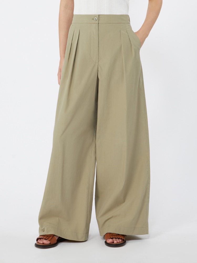 Wide-leg cotton poplin trousers - OLIVE GREEN - 2