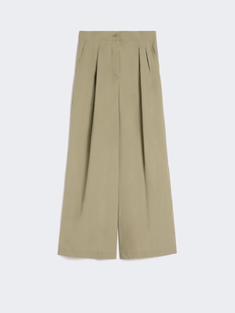 Wide-leg cotton poplin trousers - OLIVE GREEN - 4