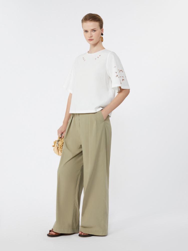 Wide-leg cotton poplin trousers - OLIVE GREEN - 1