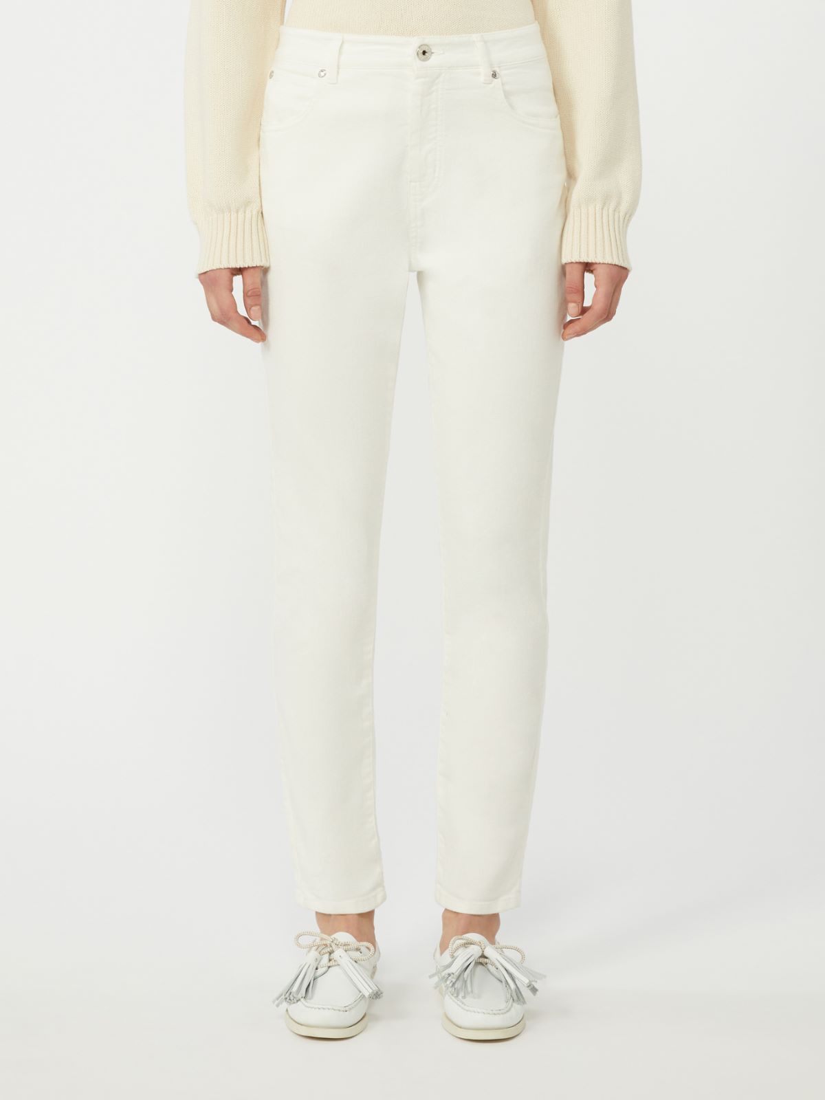 Slim-fit stretch cotton trousers - WHITE - Max Mara - 4