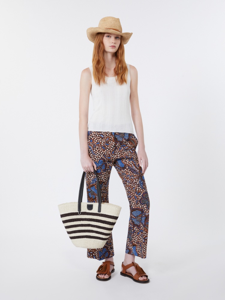 Printed basketweave cotton trousers - TOBACCO - Max Mara
