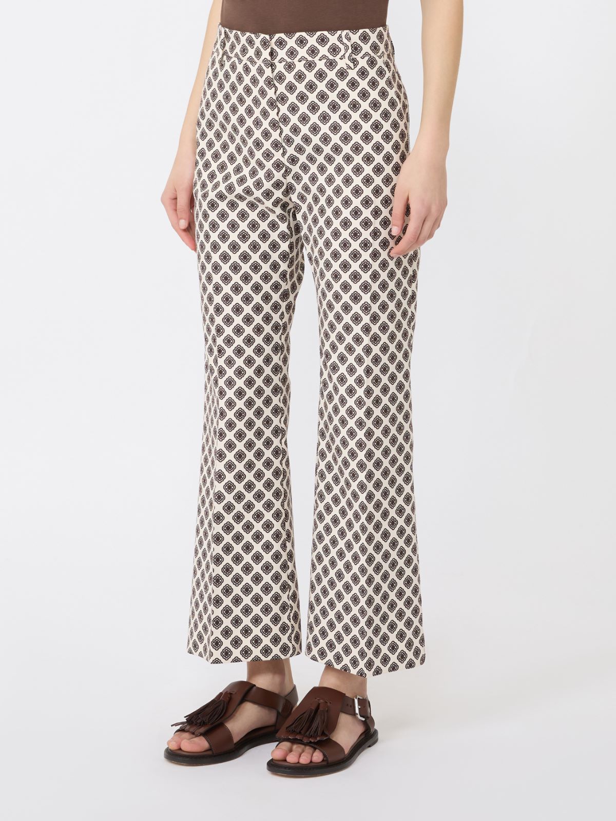 Printed basketweave cotton trousers - IVORY - 2