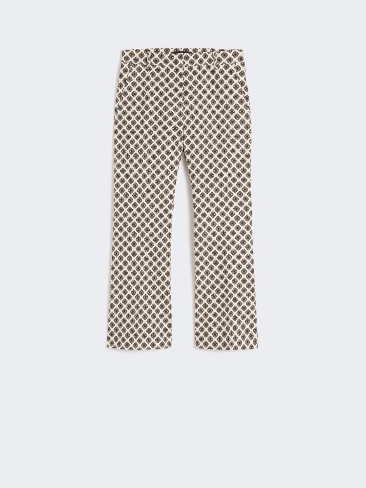 Printed basketweave cotton trousers - IVORY