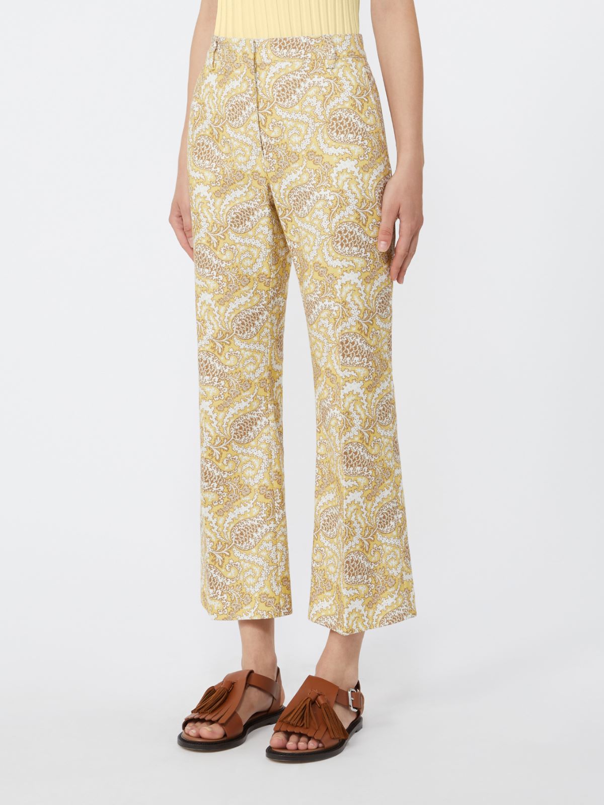 Printed basketweave cotton trousers - LIGHT YELLOW - Max Mara - 2
