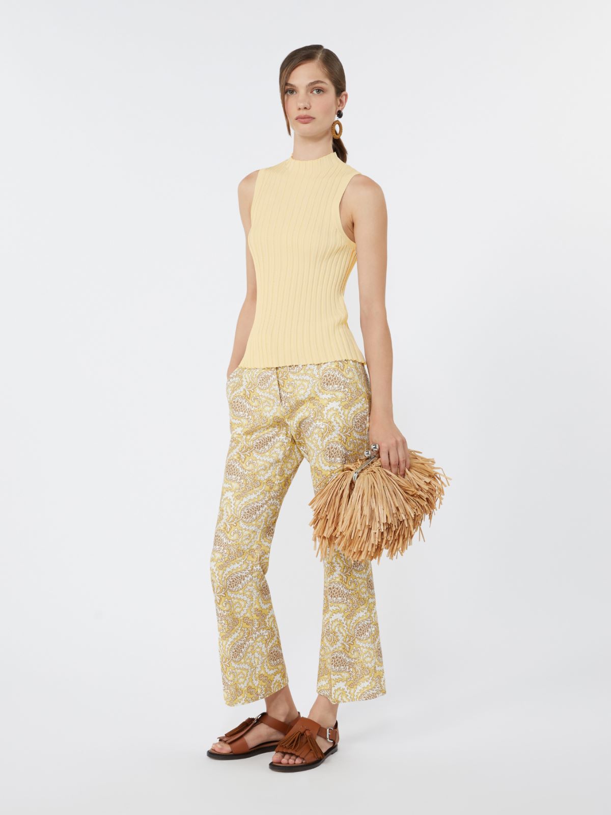 Printed basketweave cotton trousers - LIGHT YELLOW - Max Mara