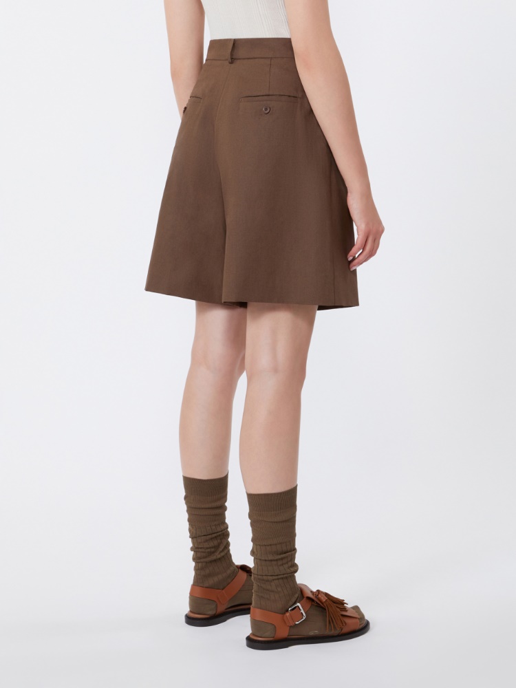 Cotton and linen canvas Bermuda shorts - CHOCOLATE - 3