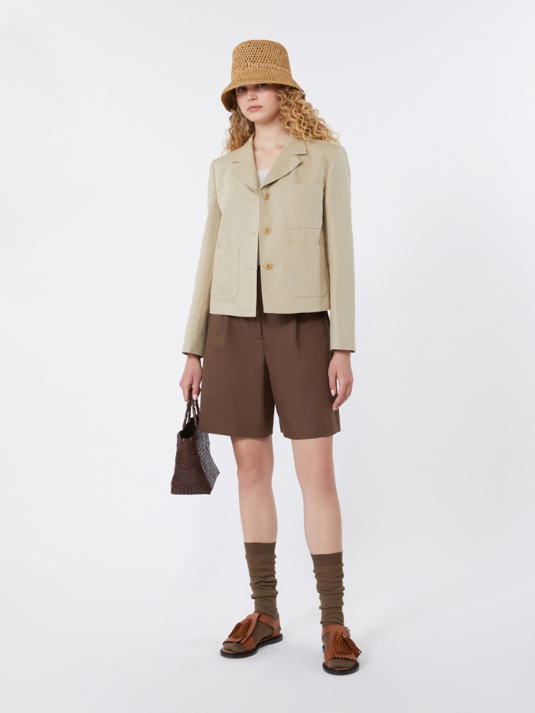 Cotton and linen canvas Bermuda shorts - CHOCOLATE