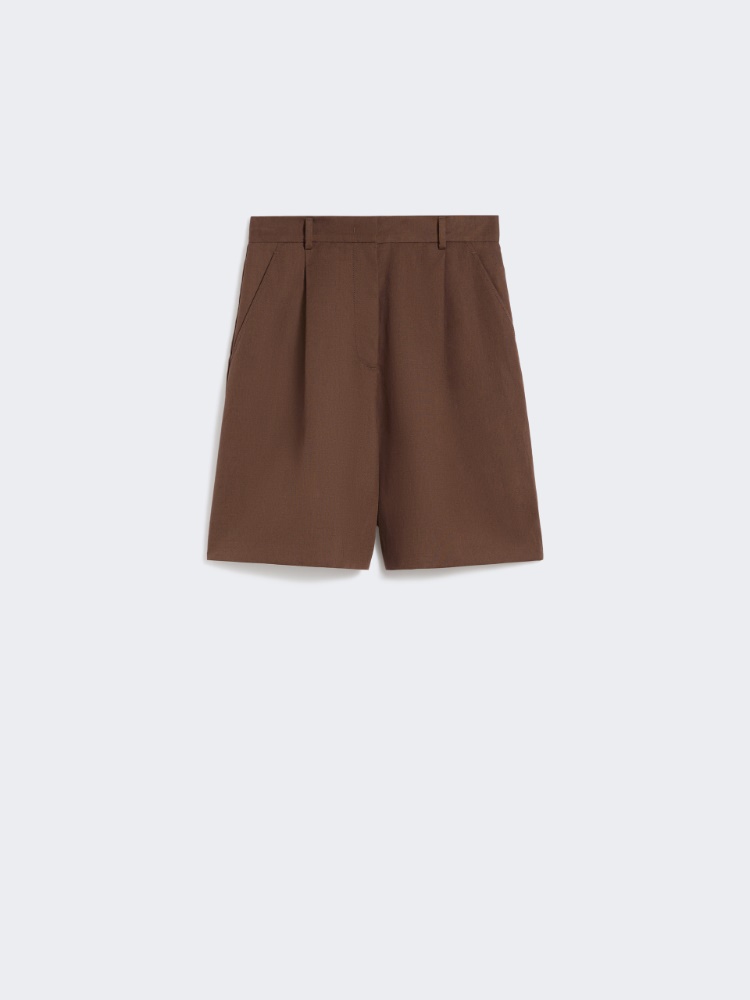 Cotton and linen canvas Bermuda shorts - CHOCOLATE