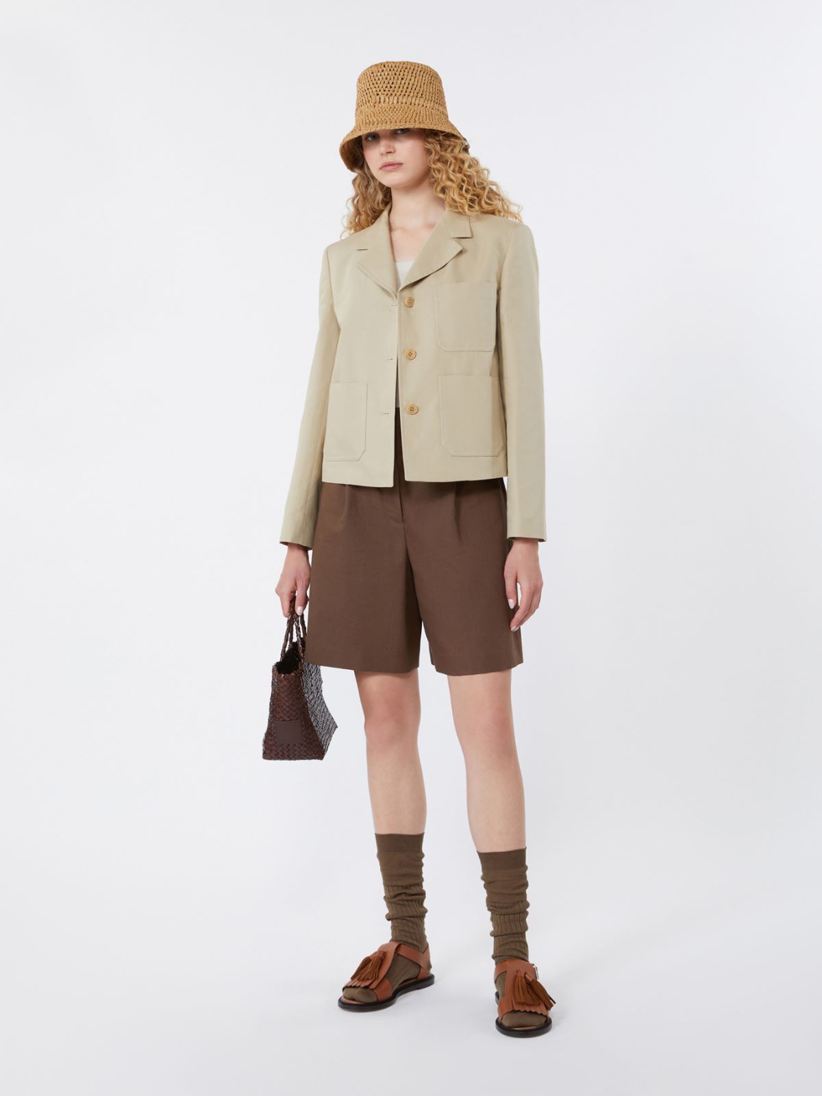 Cotton and linen canvas Bermuda shorts - CHOCOLATE