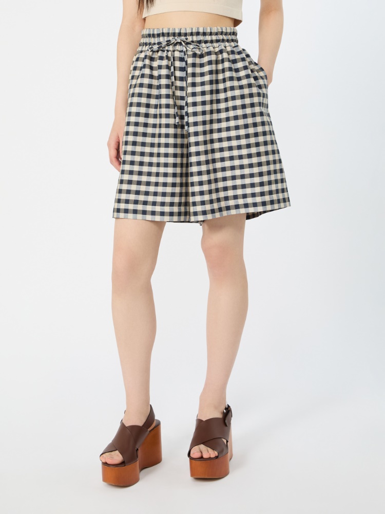 Vichy ramie and cotton Bermuda shorts - NAVY - 2