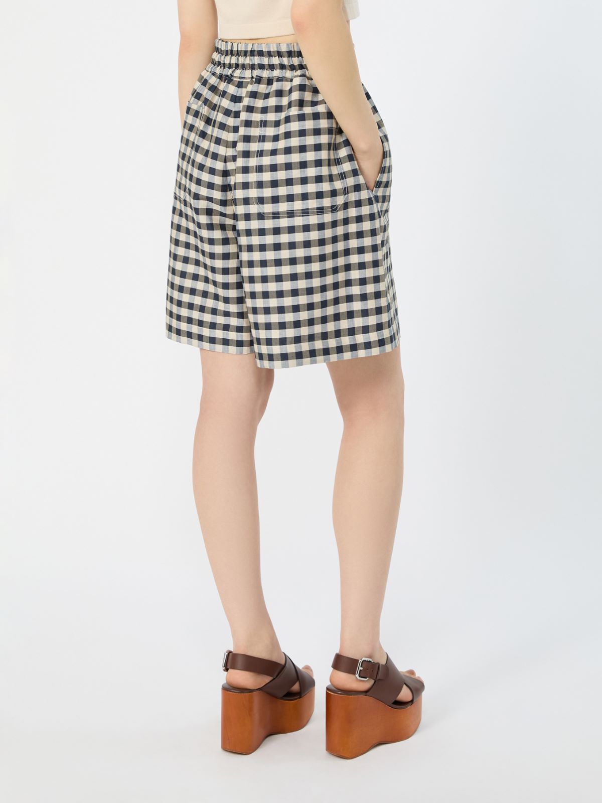 Vichy ramie and cotton Bermuda shorts - NAVY - 3