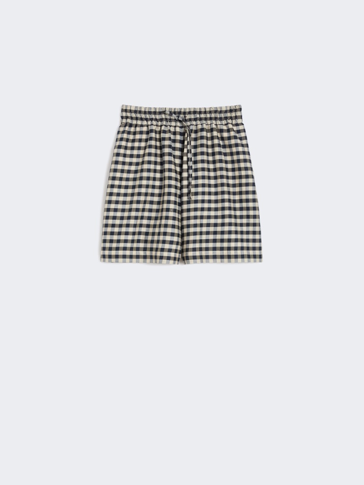 Vichy ramie and cotton Bermuda shorts - NAVY