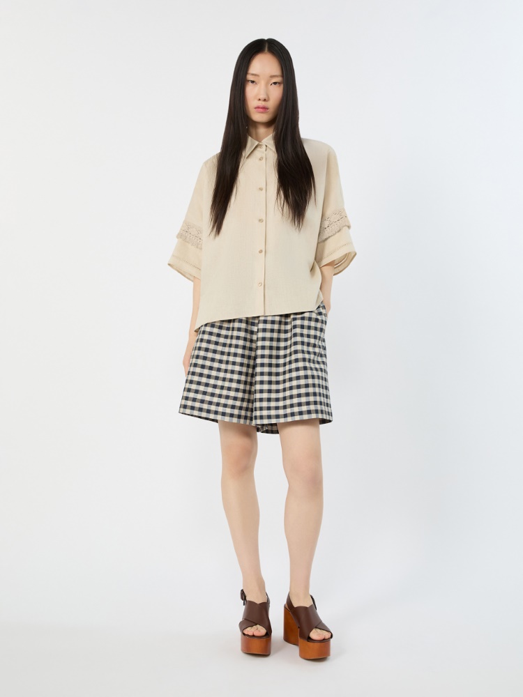 Vichy ramie and cotton Bermuda shorts - NAVY - 1