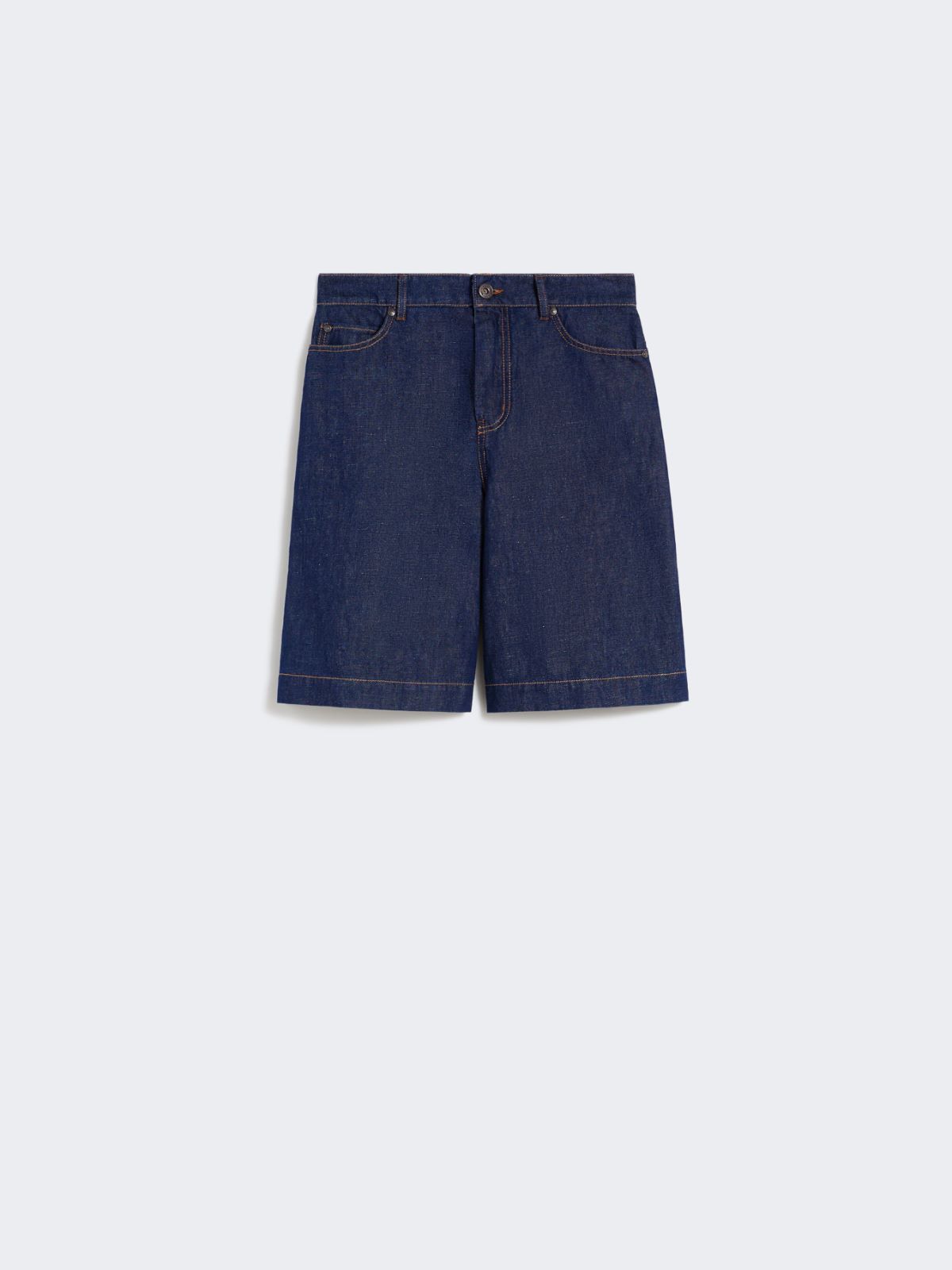Cotton and linen denim Bermuda shorts - NAVY - Max Mara - 5