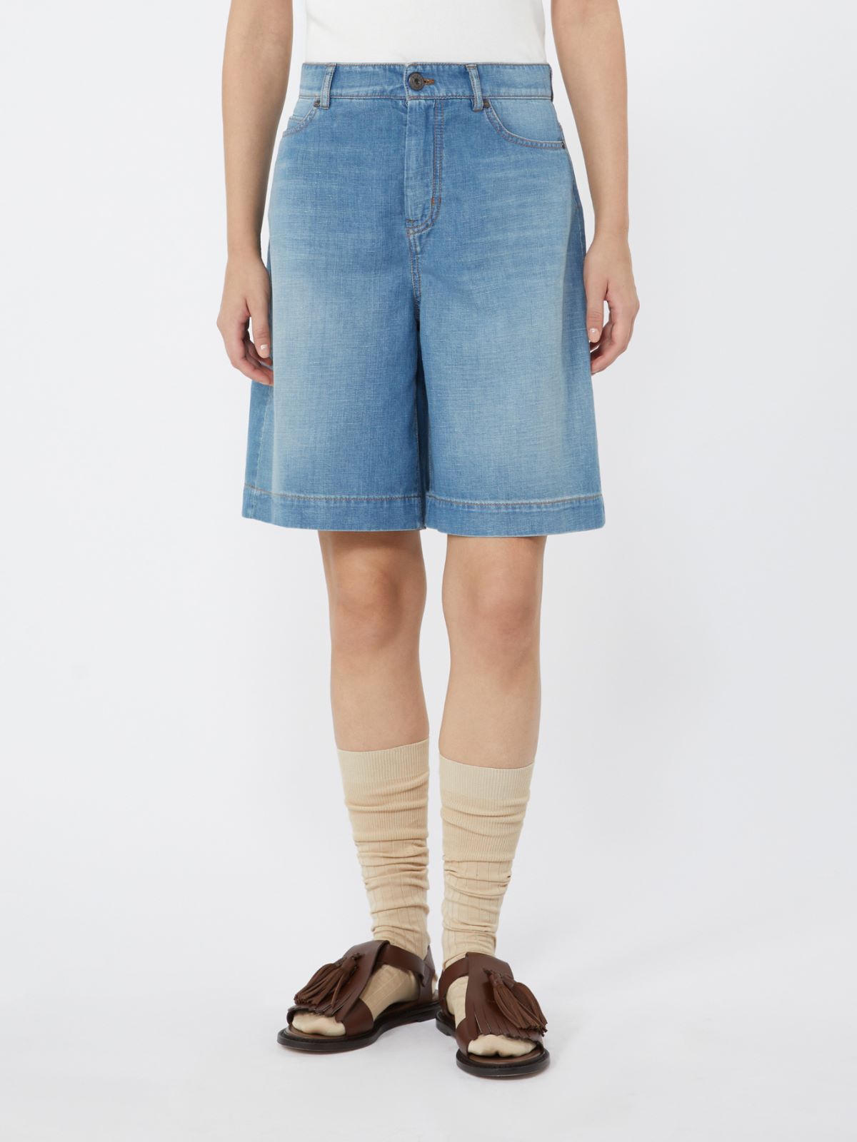 Bermuda in denim di cotone e lino - BLU - Max Mara - 2