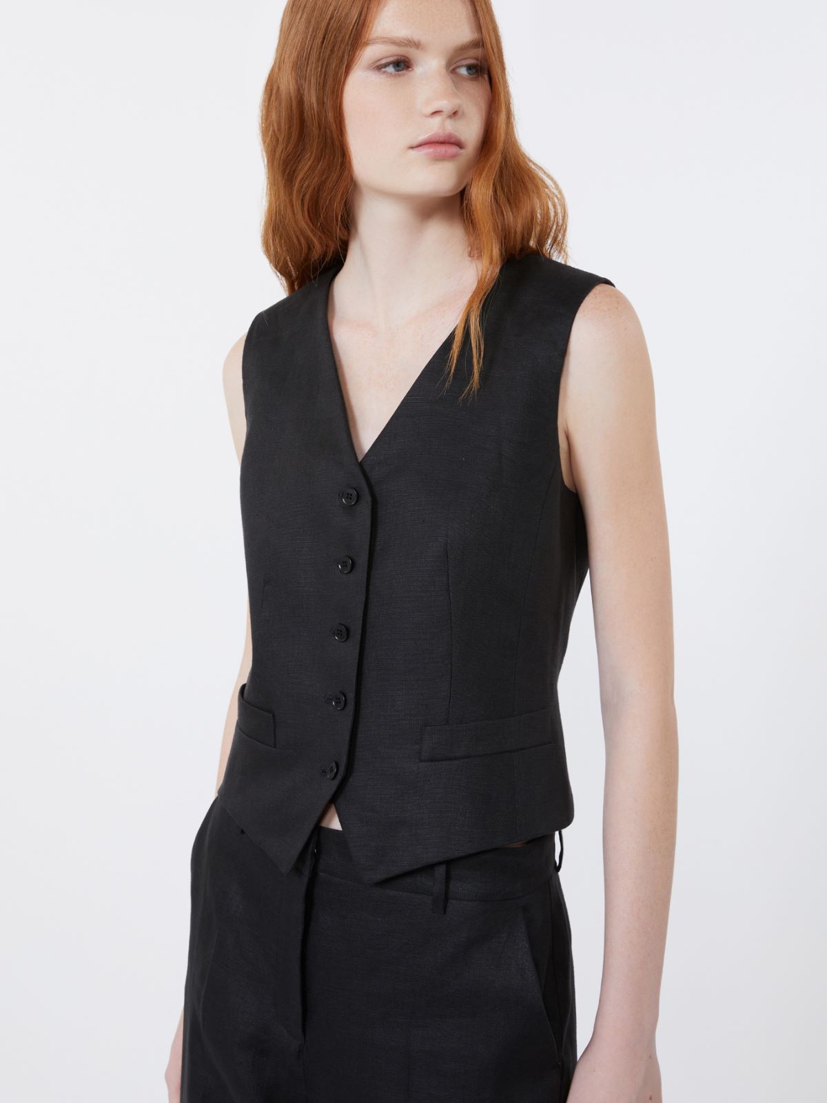 Linen canvas waistcoat - BLACK - Max Mara - 4