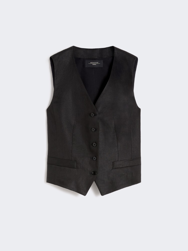 Linen canvas waistcoat - BLACK - Max Mara