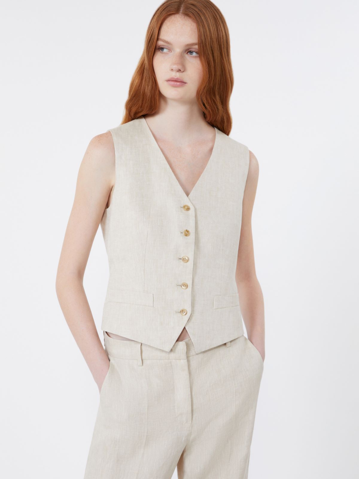 Linen canvas waistcoat - ECRU - 4
