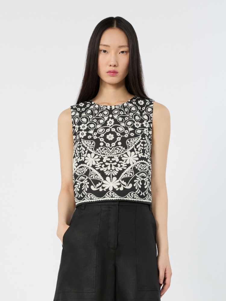 Printed cotton crop top - BLACK - 2