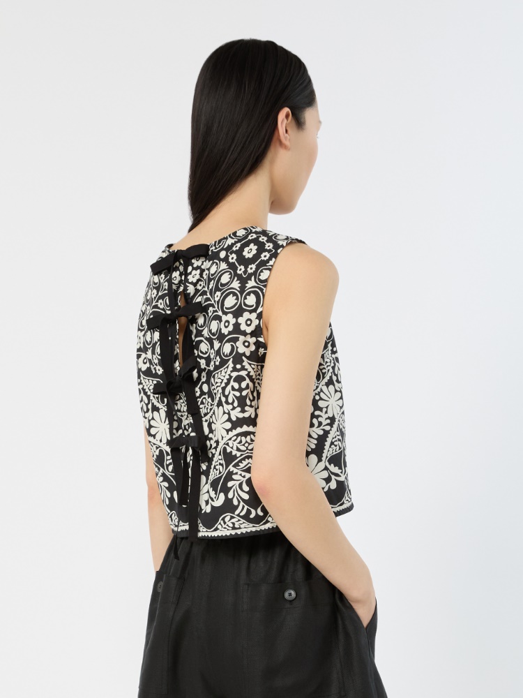 Printed cotton crop top - BLACK - 3