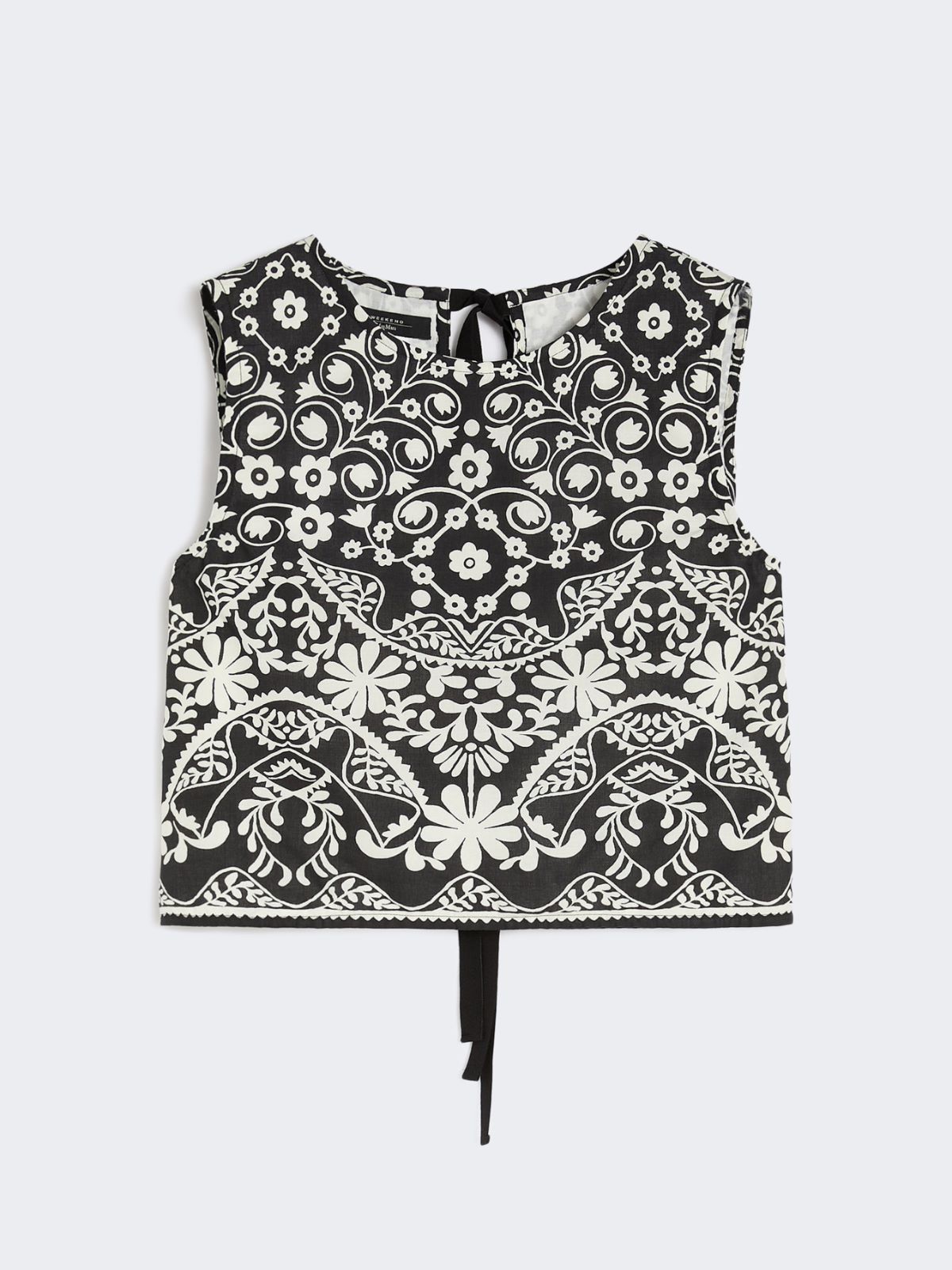 Printed cotton crop top - BLACK - 5