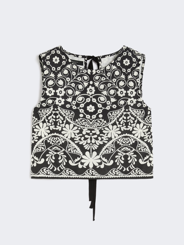 Printed cotton crop top - BLACK
