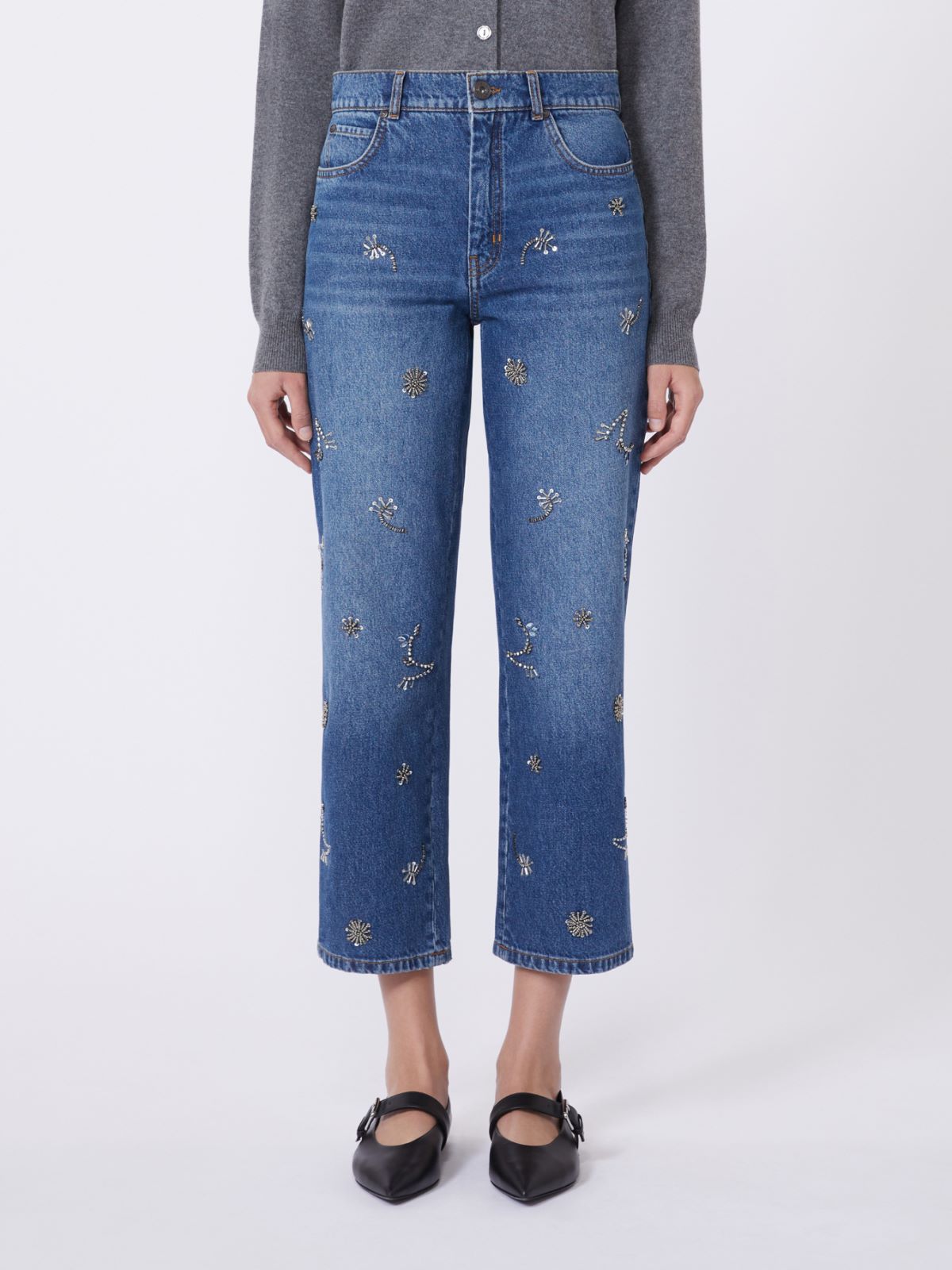 Jeans in denim con ricamo