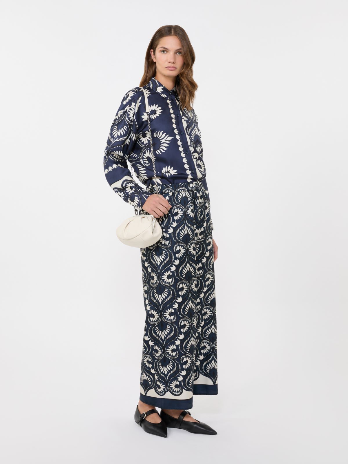Printed silk patchwork shirt - NAVY - Max Mara - 5