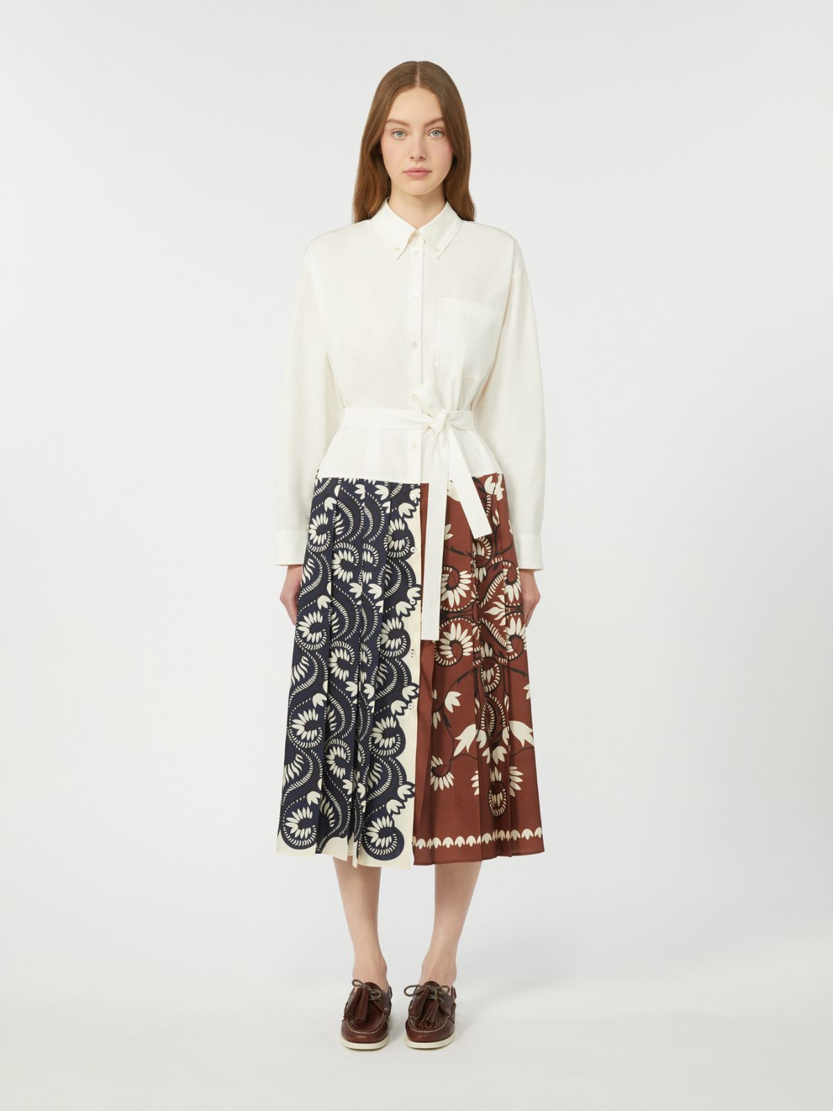 Printed cotton and twill shirt dress - WHITE - Max Mara - 5