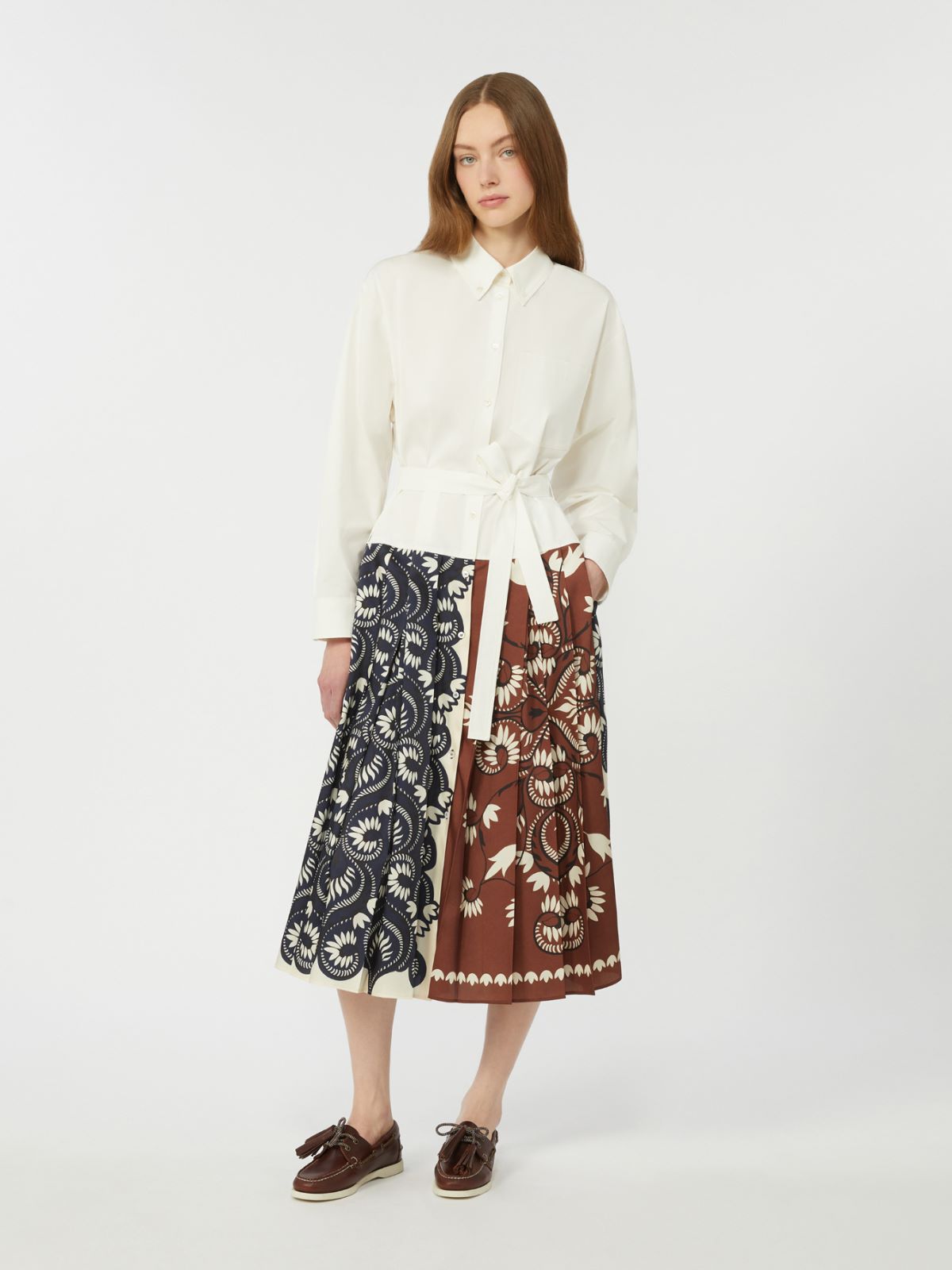 Printed cotton and twill shirt dress - WHITE - Max Mara - 5