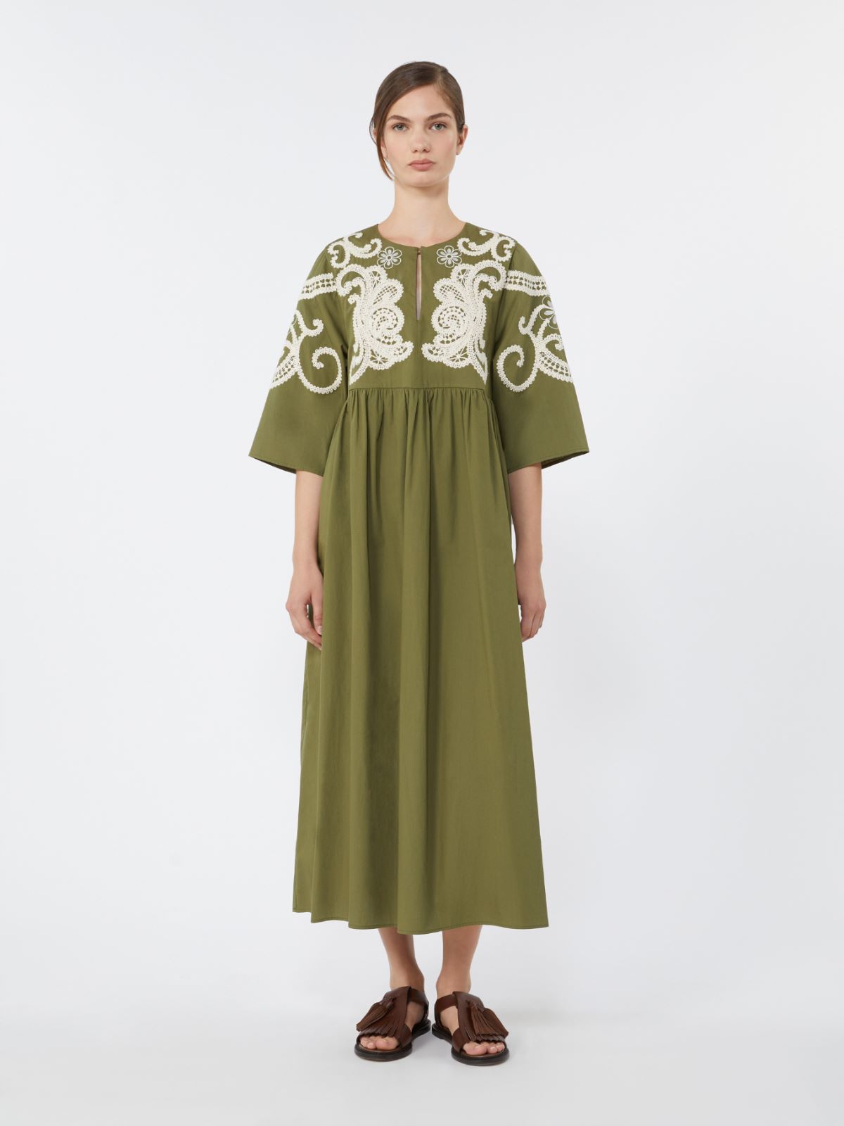 Soft cotton poplin dress - KAKI - 2