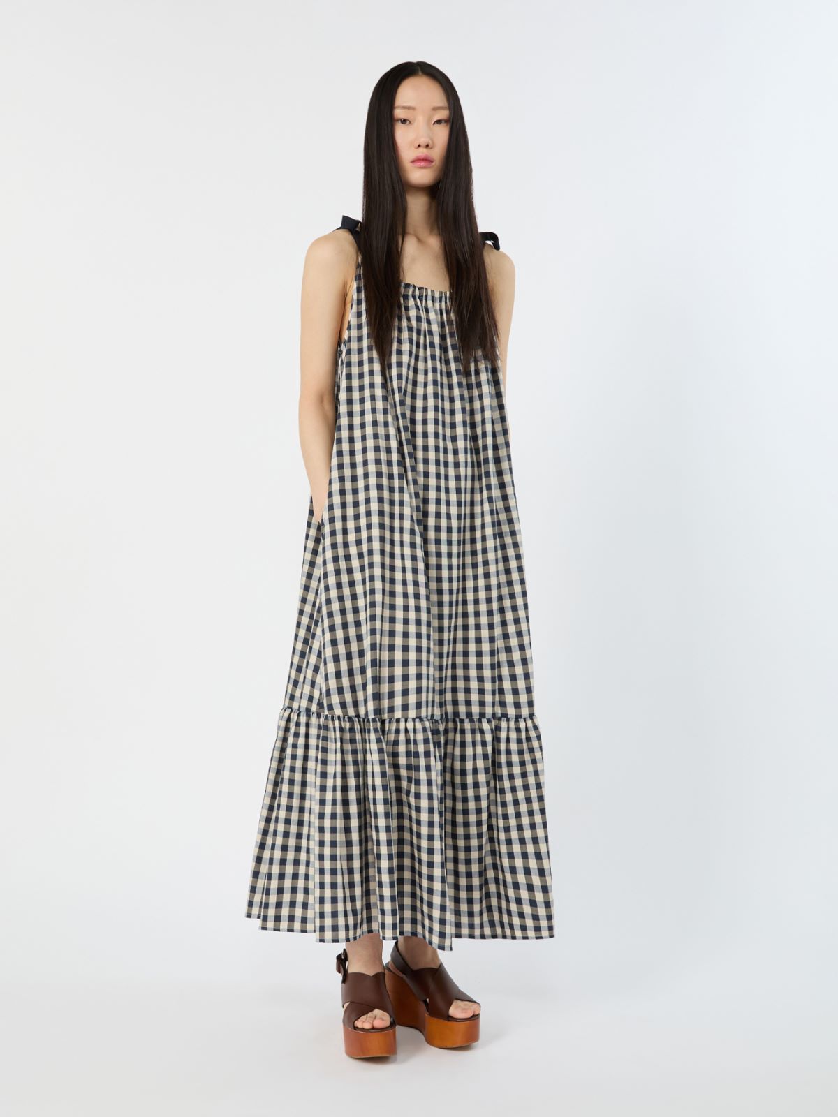 Vichy ramie and cotton dress - NAVY