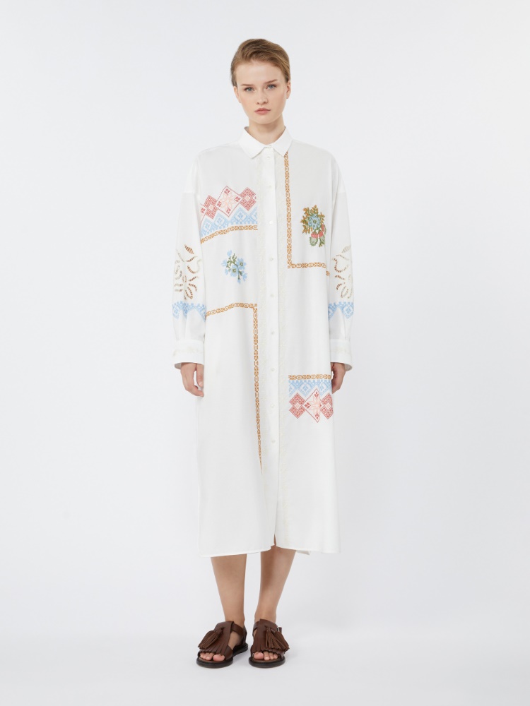 Abito chemisier in popeline con ricami - BIANCO - Max Mara - 2