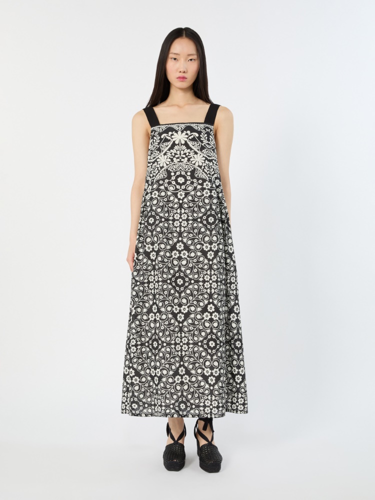 Printed cotton voile dress - BLACK - 2