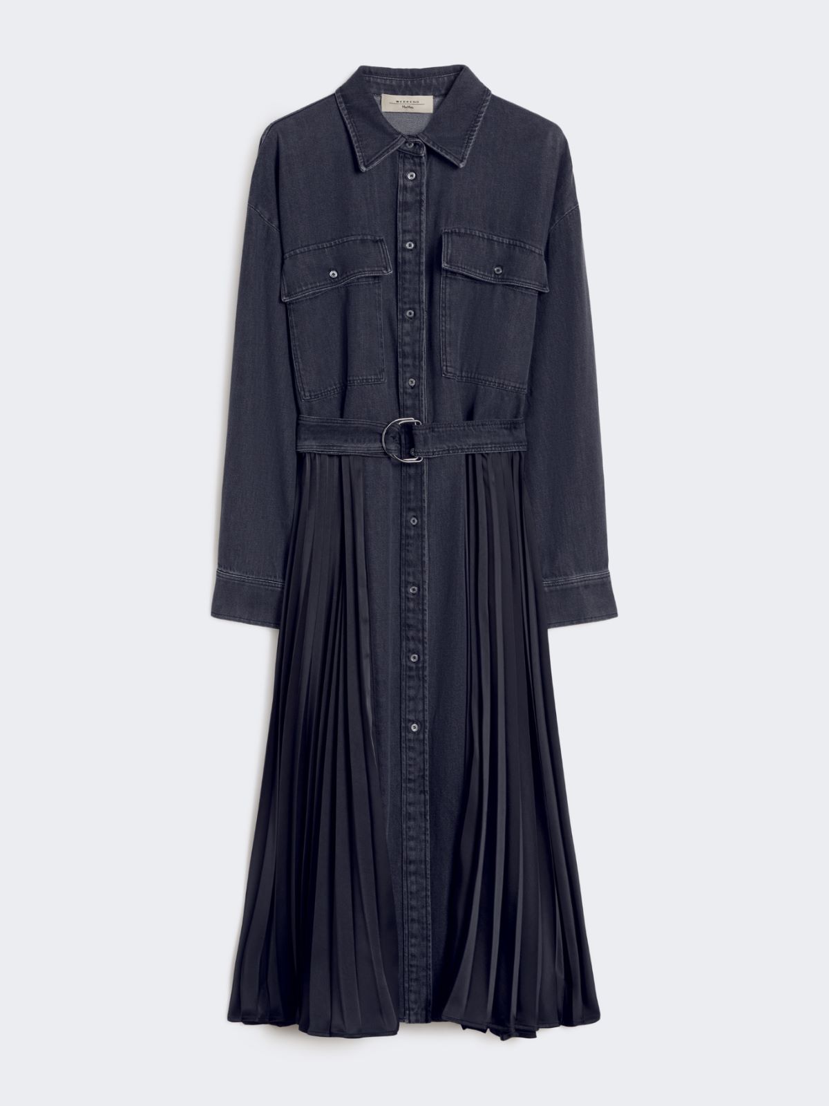 Denim and satin shirt dress - BLACK - Max Mara - 4