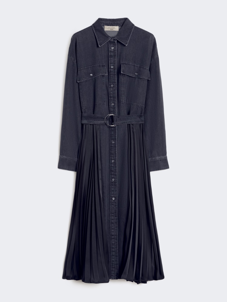 Denim and satin shirt dress - BLACK - Max Mara
