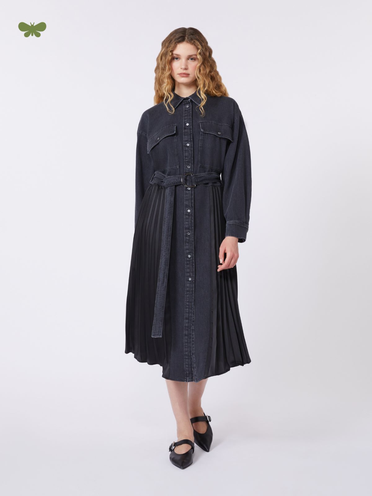 Denim and satin shirt dress - BLACK - Max Mara - 4