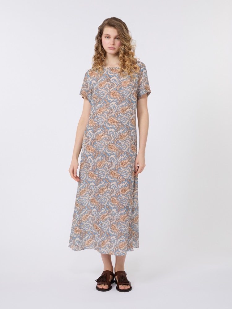 Printed silk crêpe de Chine dress - LIGHT BLUE - 2