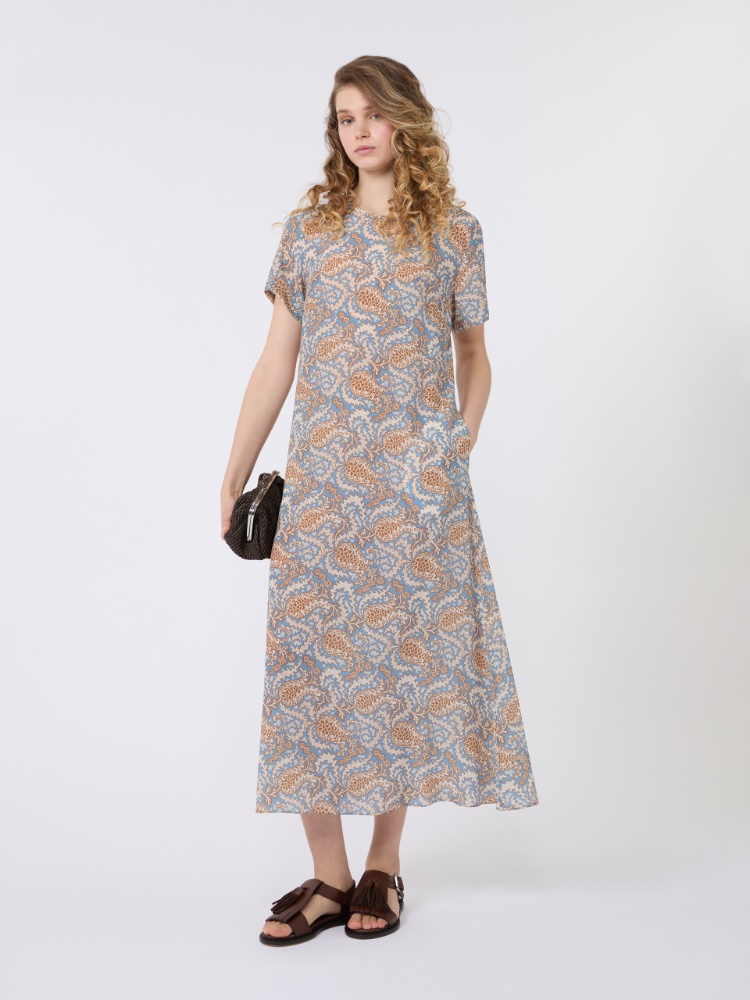 Printed silk crêpe de Chine dress - LIGHT BLUE - 1