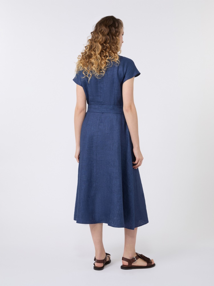 Robe midi en toile de lin - BLEU - 3