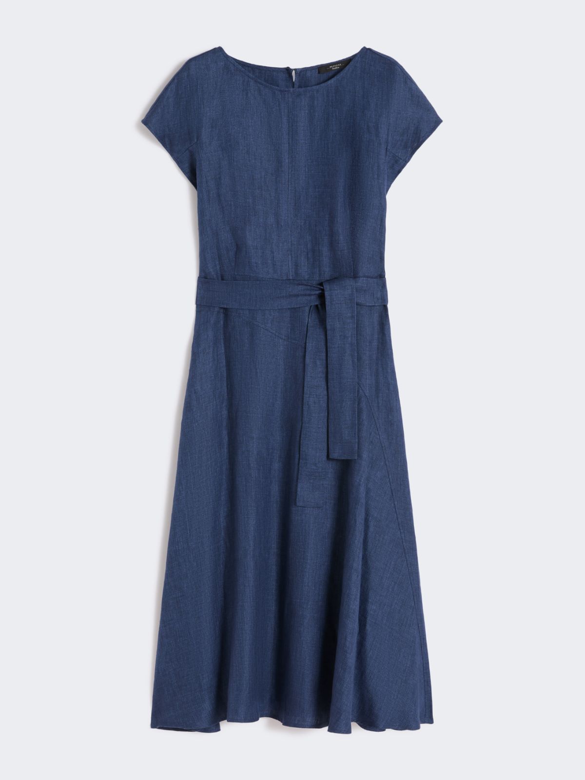 Robe midi en toile de lin - BLEU - 5