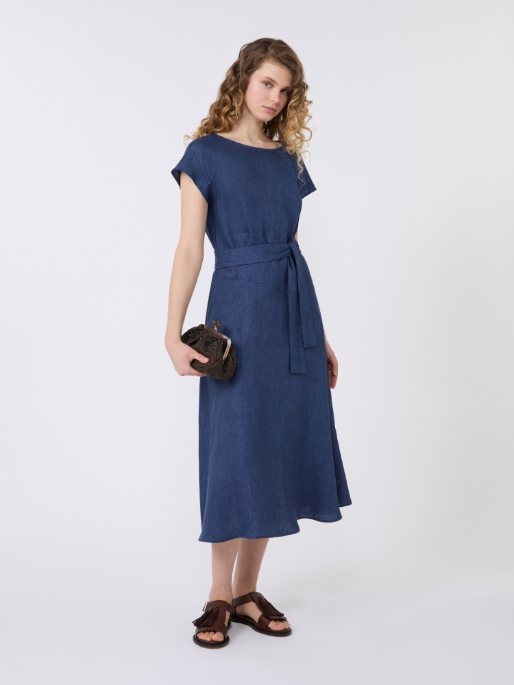 Robe midi en toile de lin + BLEU - Max Mara