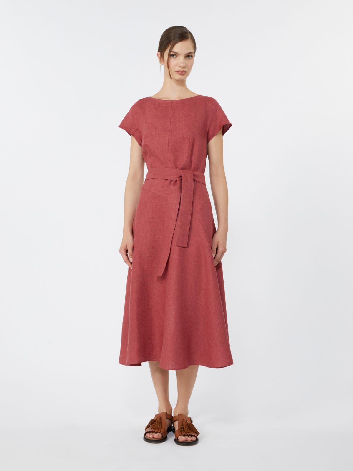 Linen canvas midi dress - CHERRY - Max Mara - 4