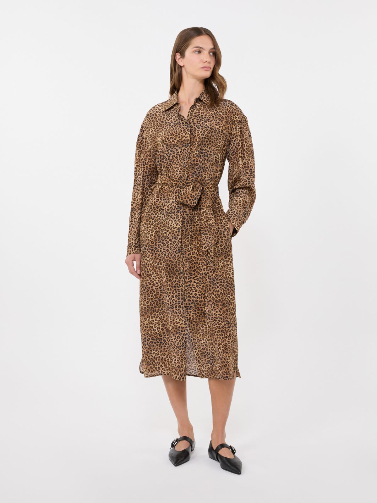 Printed silk crêpe de Chine shirt dress - CAMEL - Max Mara - 4