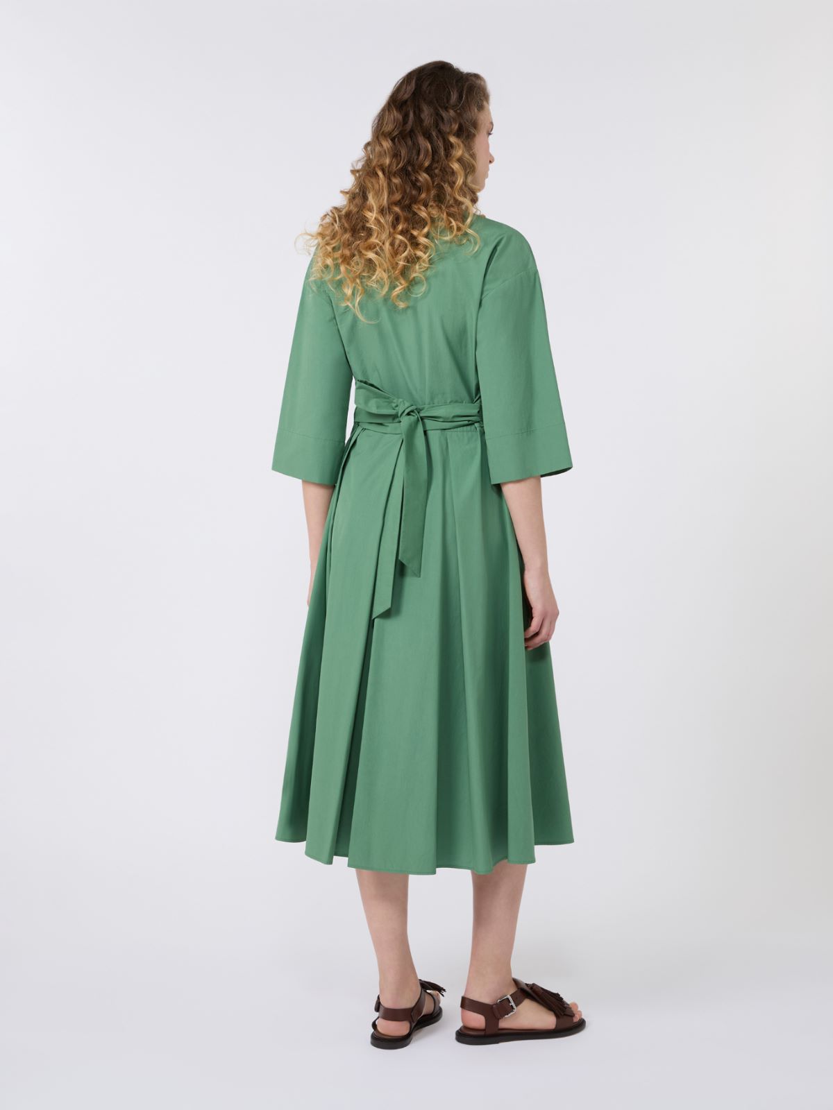 Cotton-poplin midi shirt dress - GREEN - 3