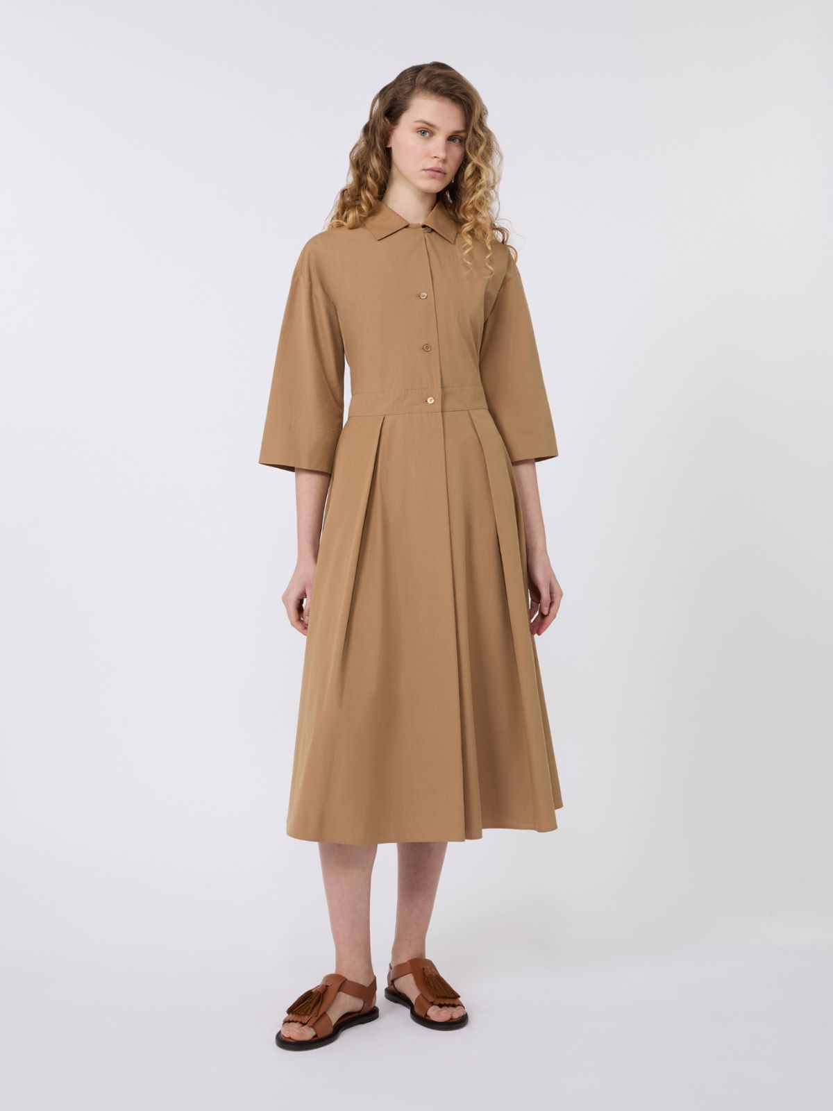 Cotton-poplin midi shirt dress - TOBACCO - 2