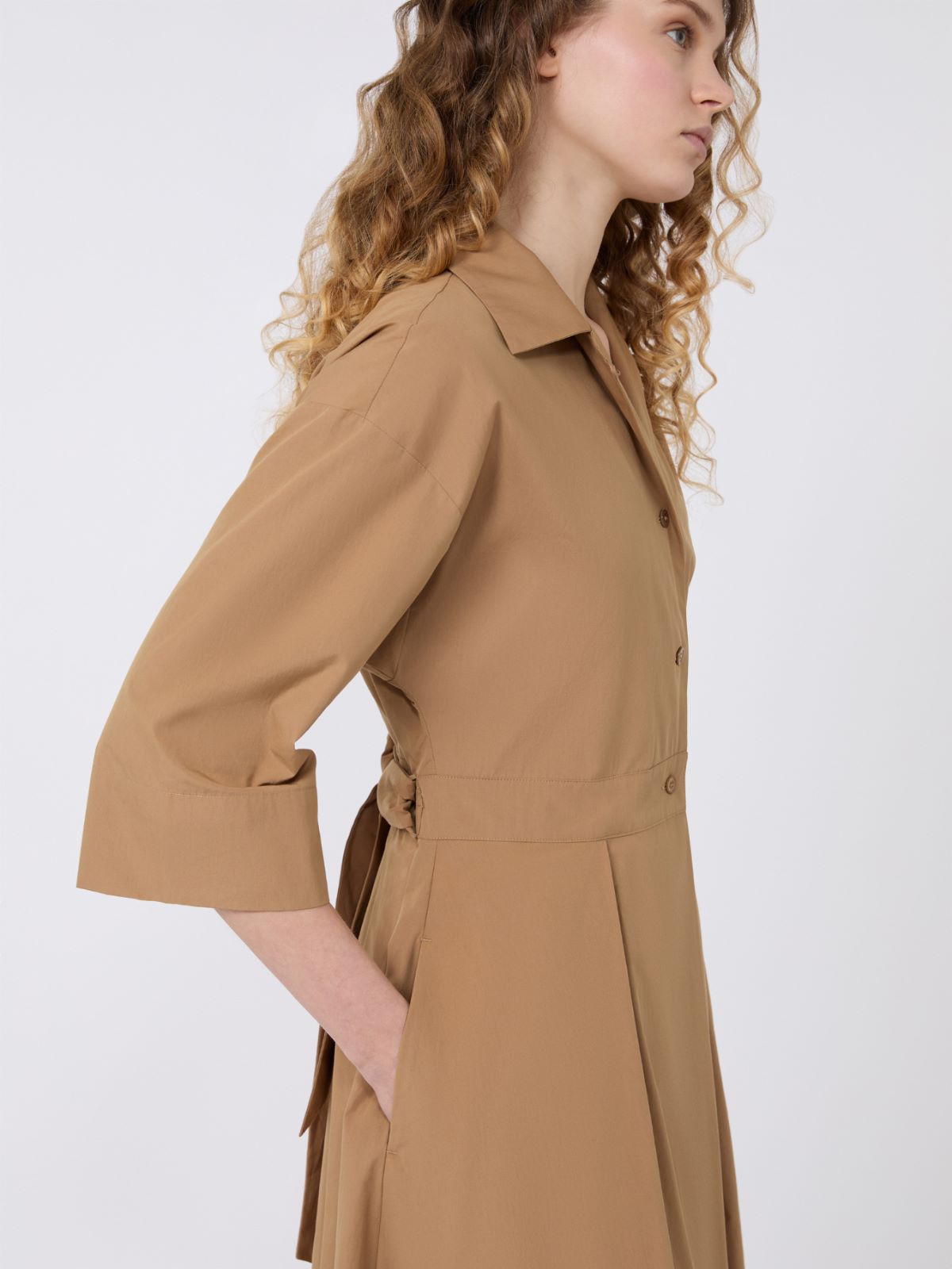 Cotton-poplin midi shirt dress - TOBACCO - 4