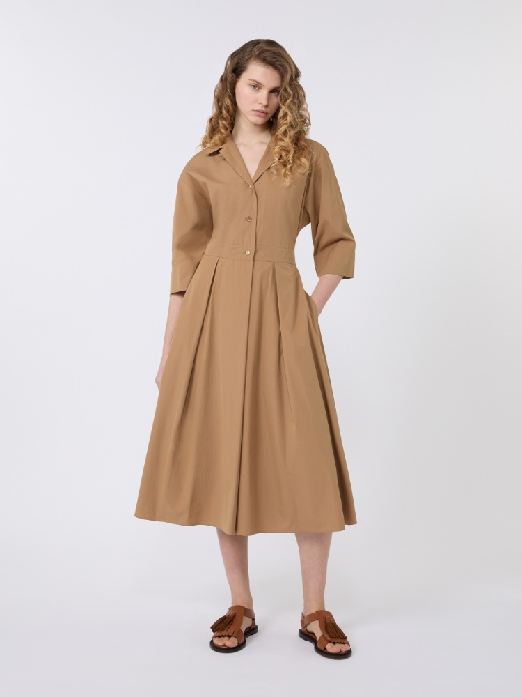 Cotton-poplin midi shirt dress - TOBACCO - 1